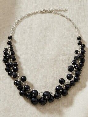 2 For $10 Vintage Style Cluster Necklace With Black Onyx Glass Beads